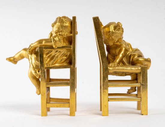 Coppia di sculture in bronzo dorato del XIX secolo