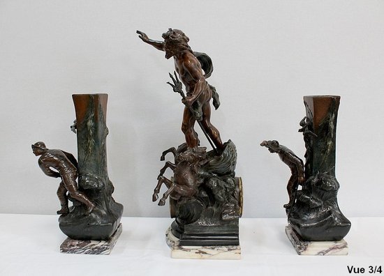 3 Piece Spelter Fireplace Set - Early 20th Century