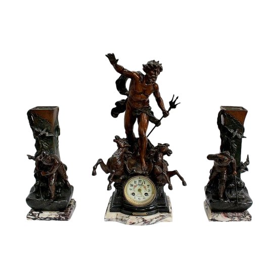 Set da camino 3 pezzi in spelter - Inizio XX secolo