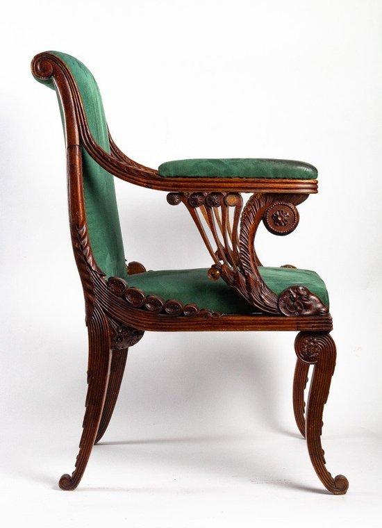 Fauteuil De Bureau En Bois Sculpté style Art nouveau XIXème Siècle