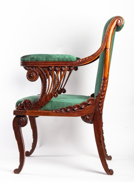 Fauteuil De Bureau En Bois Sculpté style Art nouveau XIXème Siècle