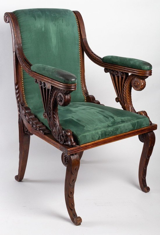 Fauteuil De Bureau En Bois Sculpté style Art nouveau XIXème Siècle
