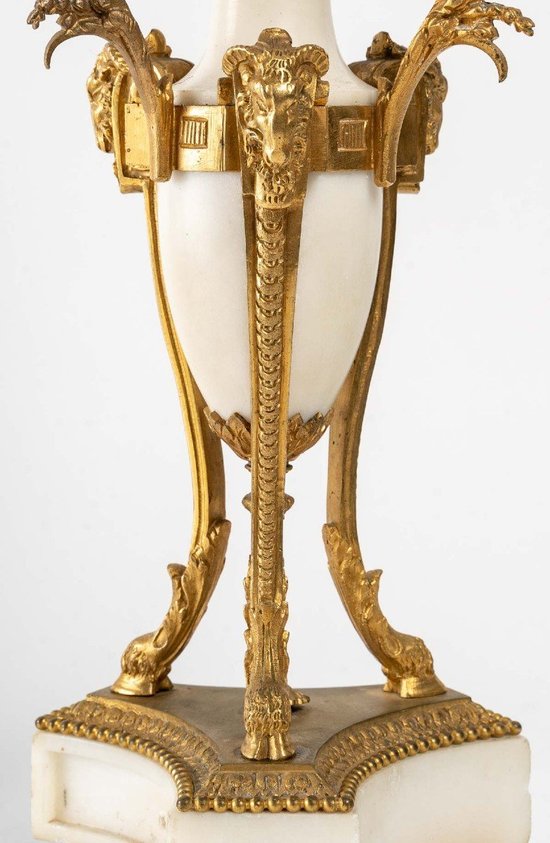 Pair Of Candelabras In Gilt Bronze And White Marble 19th Century