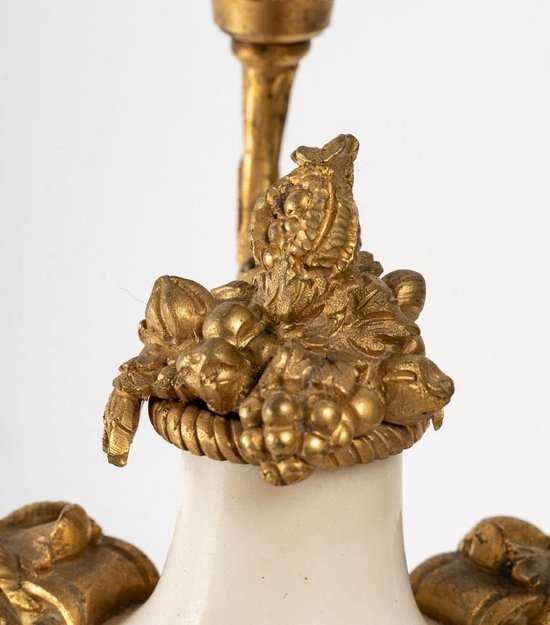 Pair Of Candelabras In Gilt Bronze And White Marble 19th Century