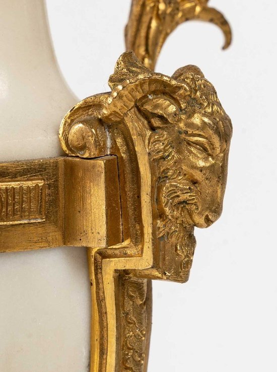 Pair Of Candelabras In Gilt Bronze And White Marble 19th Century
