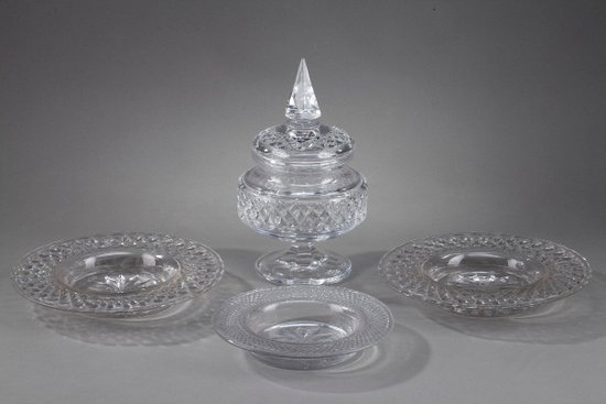 Set Of Three Plates And One Glass Candy Dish