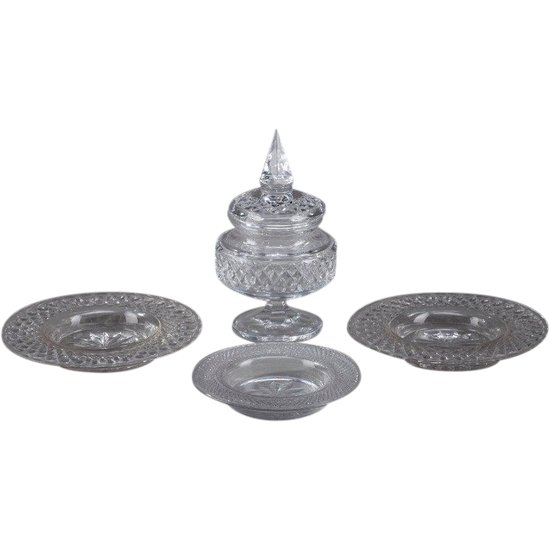 Set Of Three Plates And One Glass Candy Dish