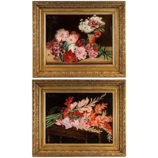 Paire De Tableaux Fleurs XIXéme Siècle