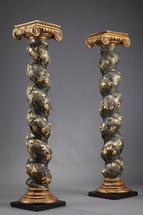 Pair of Baroque Twisted Columns, 17th Century