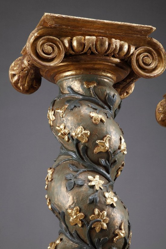 Pair of Baroque Twisted Columns, 17th Century