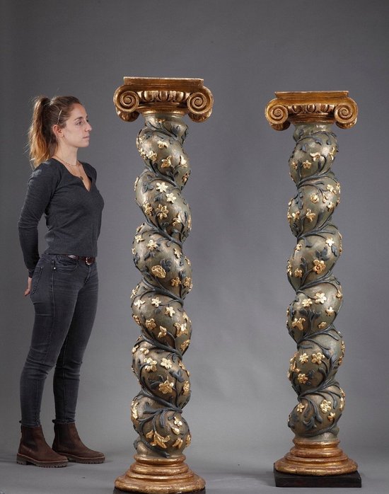 Pair of Baroque Twisted Columns, 17th Century