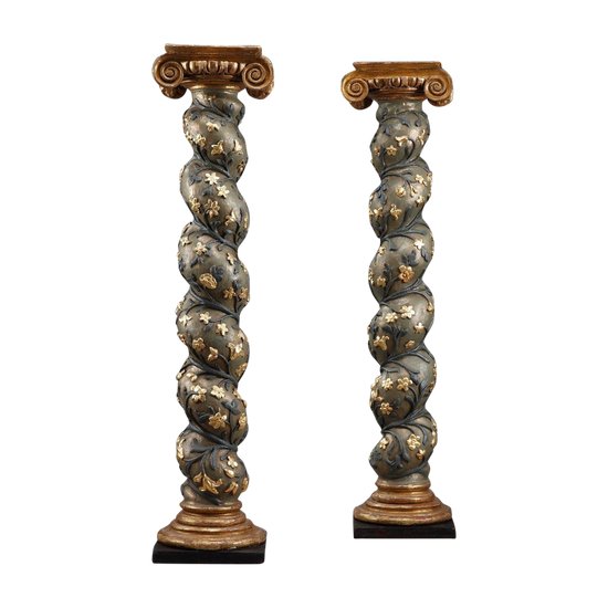 Pair of Baroque Twisted Columns, 17th Century