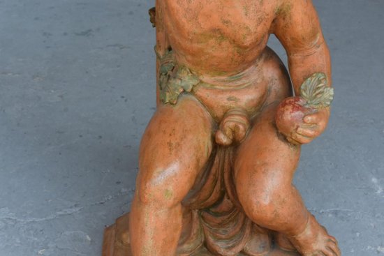 Paire De Bébés Bacchus En Terre Cuite Polychrome