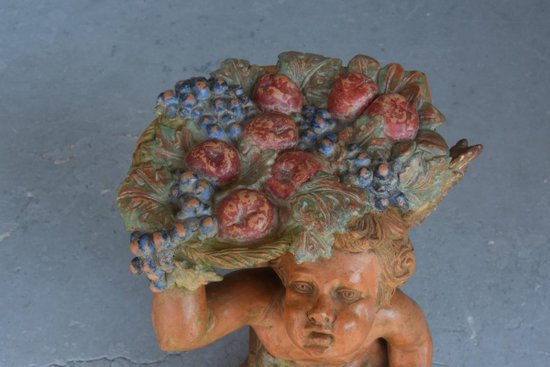 Paire De Bébés Bacchus En Terre Cuite Polychrome