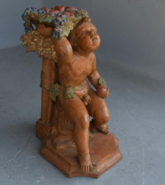 Paire De Bébés Bacchus En Terre Cuite Polychrome