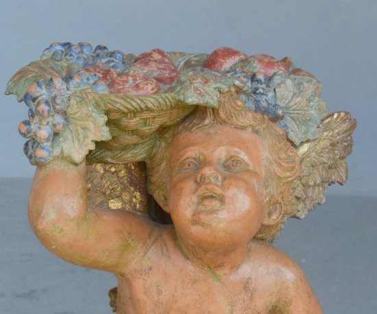 Paire De Bébés Bacchus En Terre Cuite Polychrome