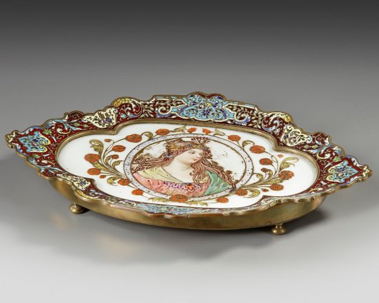 A Bronze Cloisonnee Cup And Porcelain Plate 19th Century