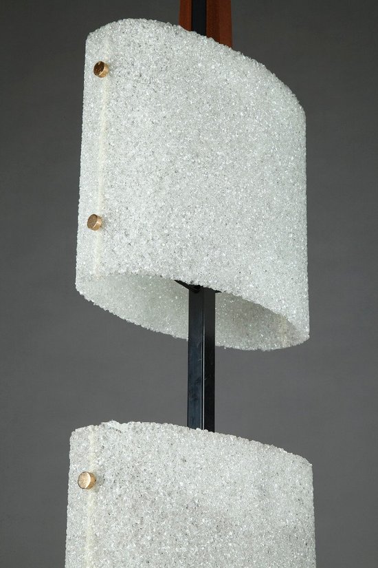 Scandinavian Floor Lamp In Black Lacquered Steel And Teak With Two Diffusers
