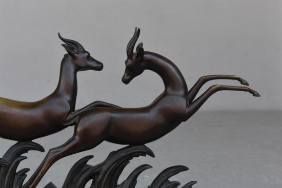 Bronze Black Marble Base Art Deco 1930 With Gazelles By Alliot
