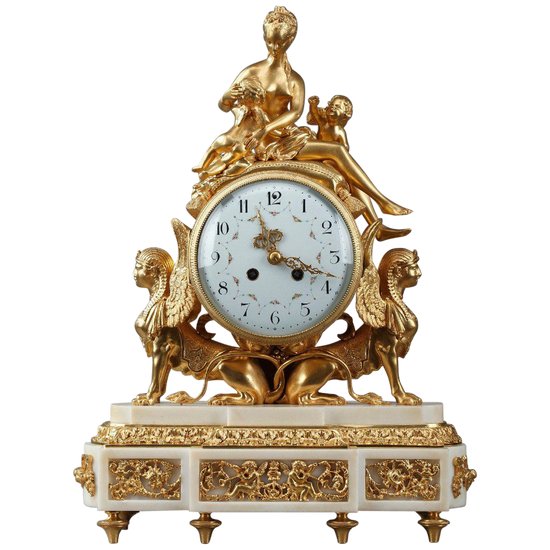 Gilt Bronze And White Marble Louis XVI Style Clock