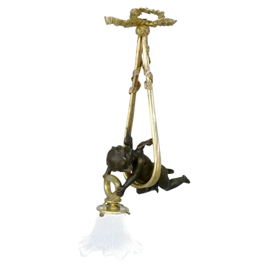 Tiny Chandelier With Baby Gilt Bronze Napoleon III