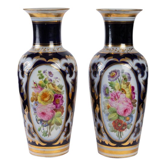 Pair Of Porcelain Vases Of Paris Of Night Blue Color