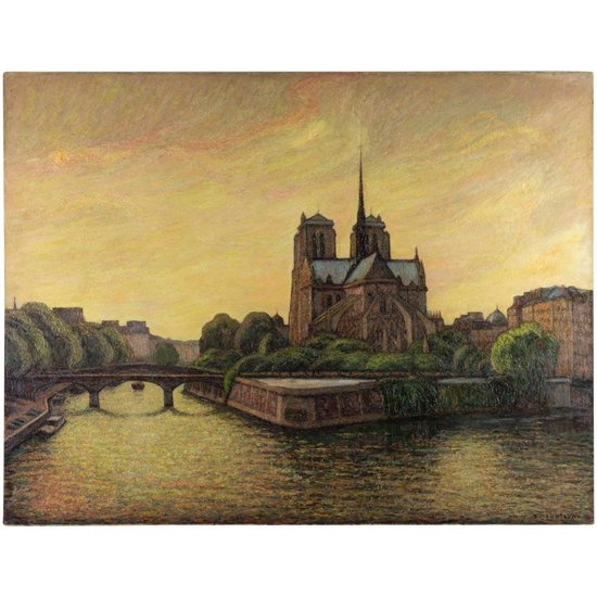 Oil On Canvas Representing Notre-dame-De-Paris And The Quays Of The Seine