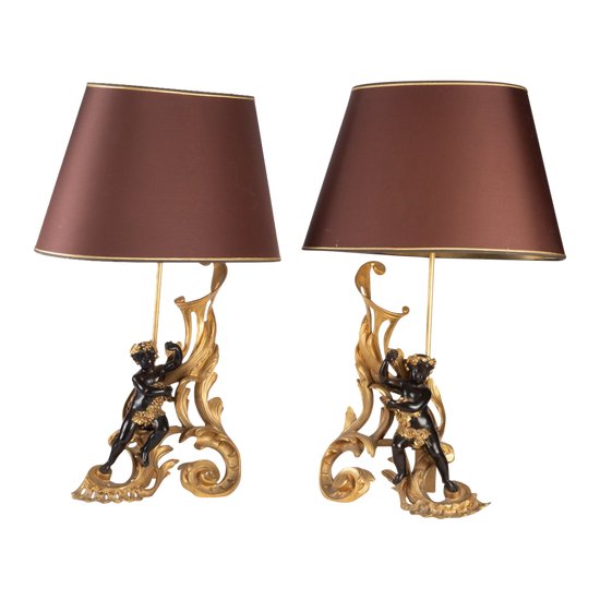 Paire De Chenets Montés En Lampes époque XIXe