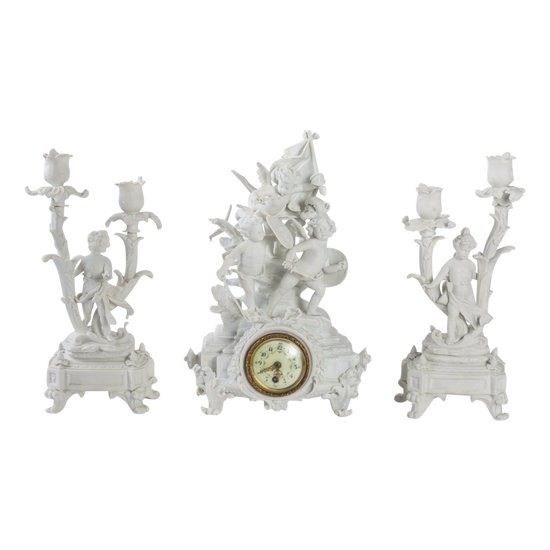 Sèvres Biscuit Mantel Set, 19th century