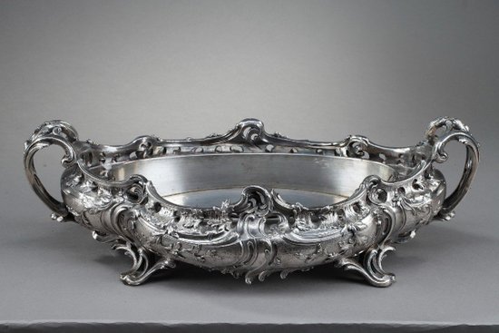 Important silver plated bronze jardinière in the Louis XV style, 19th century