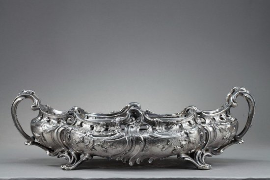 Important silver plated bronze jardinière in the Louis XV style, 19th century
