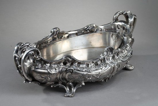 Important silver plated bronze jardinière in the Louis XV style, 19th century