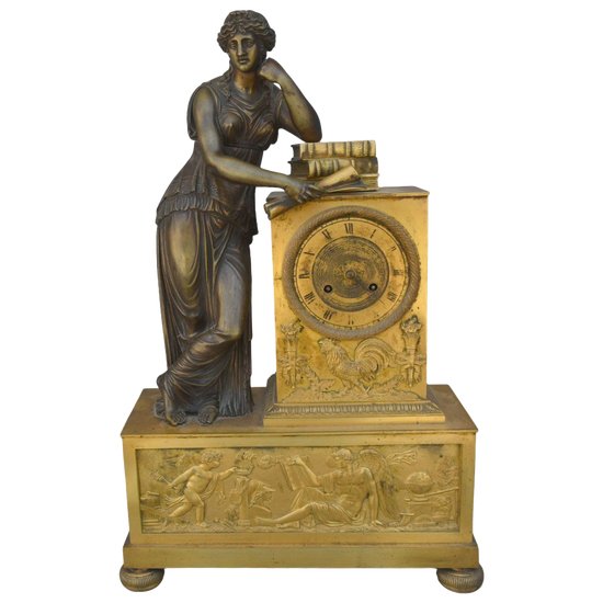 Pendule à l'étude Du Mobilier National d'époque Empire Bronze Doré