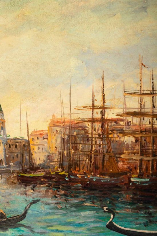 Vue De Venise, olio su tela, firmato da Robert Mogisse, XX secolo