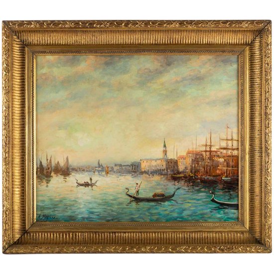 Vue De Venise, Tableau Huile Sur Toile, Signée De Robert Mogisse, XX ème