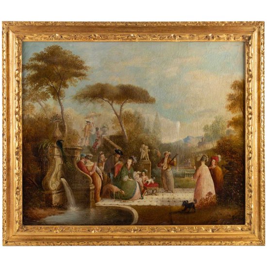 Fête Champêtre, olio su tela del XVIII secolo Attribuito a Jean Baptiste Francois.