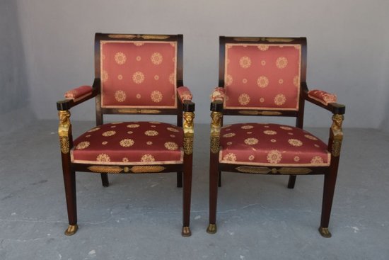 Salon De Style Empire Acajou Et Bronze Doré XIXème
