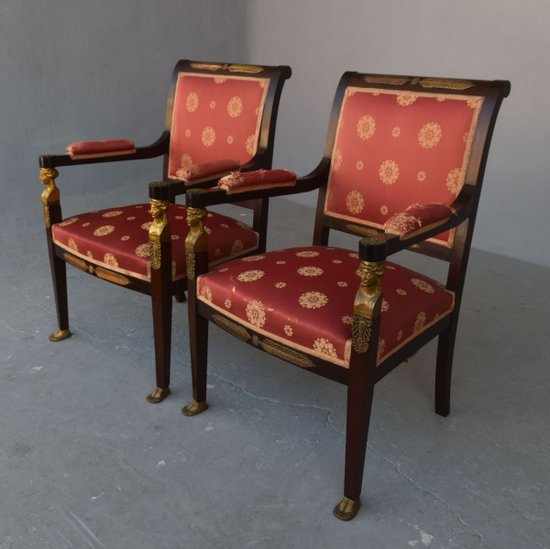 Salon De Style Empire Acajou Et Bronze Doré XIXème