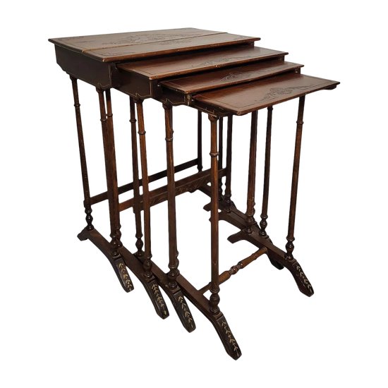 Pyrographed nesting tables XXth century