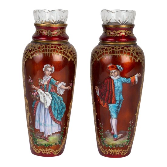 Pair Of Small Enamel Vases