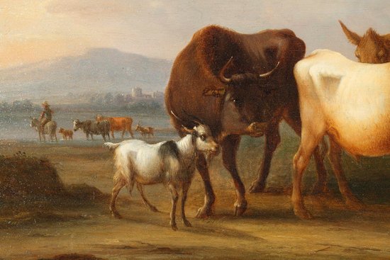 "Landschaften mit Kühen", ein Paar Ölgemälde auf Tafeln, signiert Dieboldt