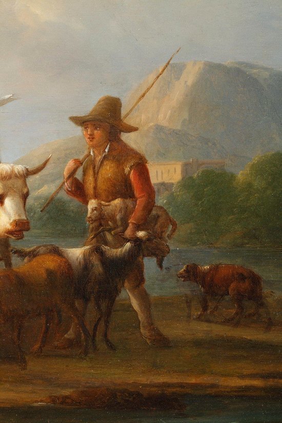 "Landschaften mit Kühen", ein Paar Ölgemälde auf Tafeln, signiert Dieboldt