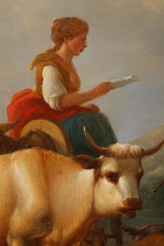 "Landschaften mit Kühen", ein Paar Ölgemälde auf Tafeln, signiert Dieboldt
