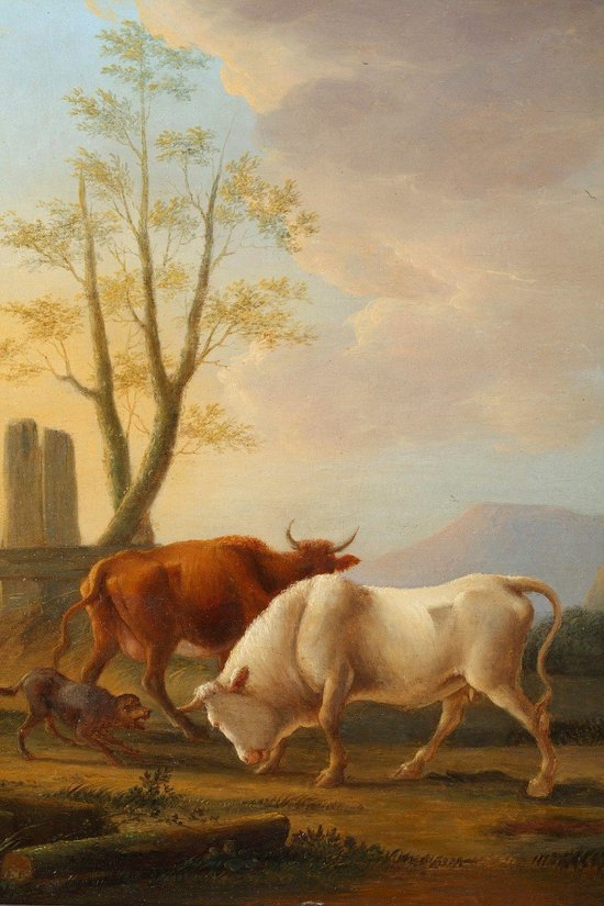 "Landschaften mit Kühen", ein Paar Ölgemälde auf Tafeln, signiert Dieboldt