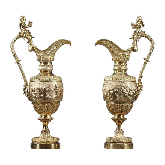 Pair of Napoleon III Ewers In Gilt Bronze