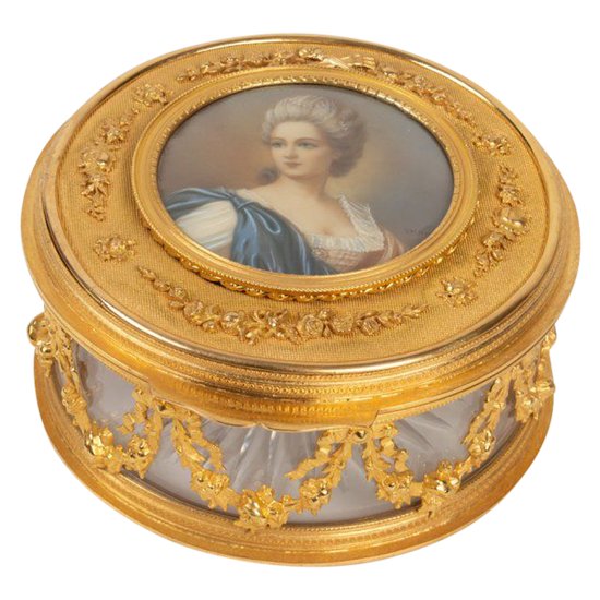 Coffret En Cristal Et Bronze, Peinture En Ivoire, Style Louis XVI, époque Napoléon III