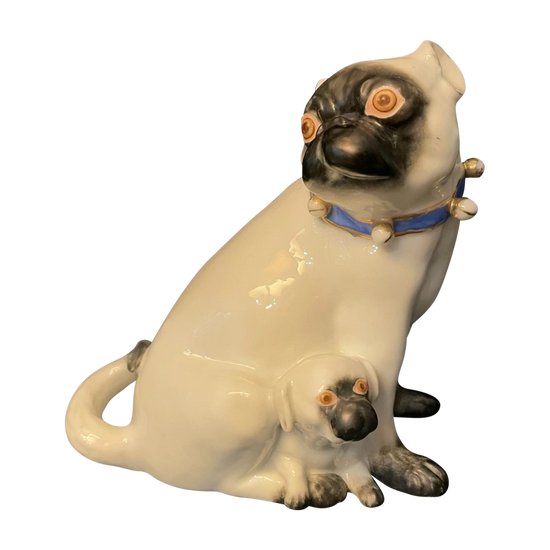 Pug and her little one in porcelain. Samson after Meissen