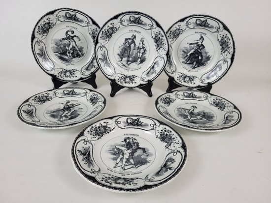 Set di 6 piatti Creil e Montereau Ballo in maschera XIX secolo