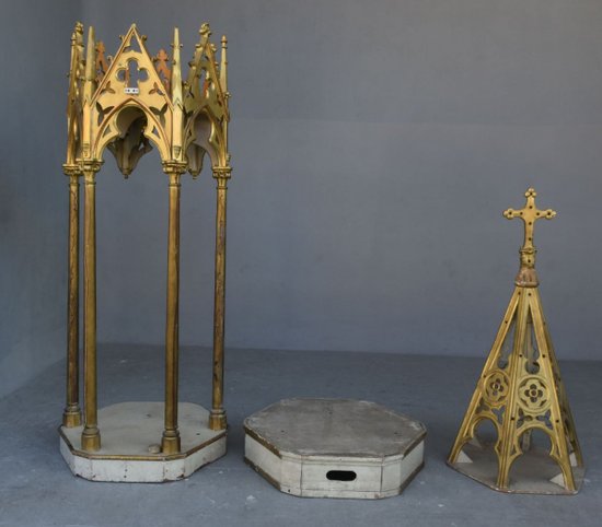 Church Canopy In Wood And Gilded Stucco In Gothic Style