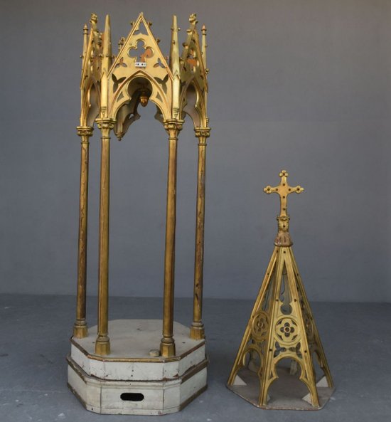 Church Canopy In Wood And Gilded Stucco In Gothic Style